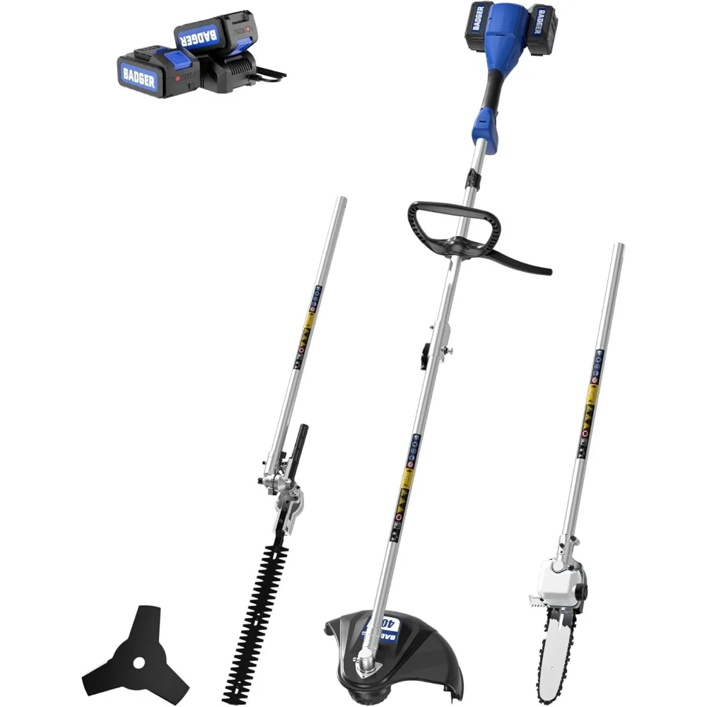 

WILD BADGER POWER 40V Cordless Weed Wacker, String Trimmer/Edger, Pole Saw, Hedge Trimmer and Brush Cutter Blade, Attachment Cap