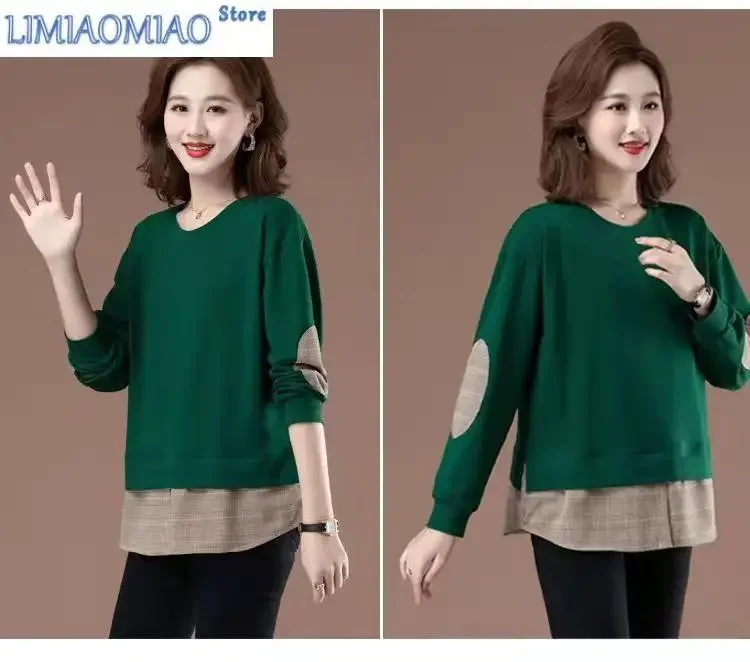 Color Matching Sweatshirts Women Long Sleeve Autumn New Loose Patchwork O-collar Office All-match Lady Casual Fashion Top