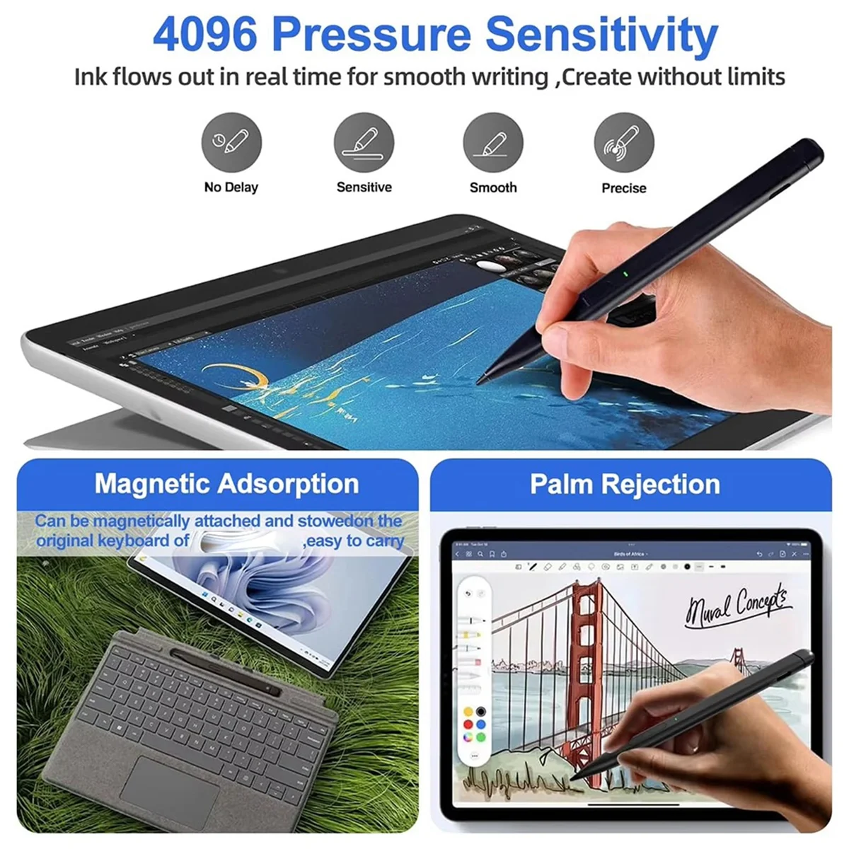 #606O Slim Pen 2 for Surface Pro 9/8/7/6/5/4/3/X, Surface Go 3/2/1,Book 3/2/1,Laptop 4/3/2/1,Studio /2/1,USB-C Charge (Black)