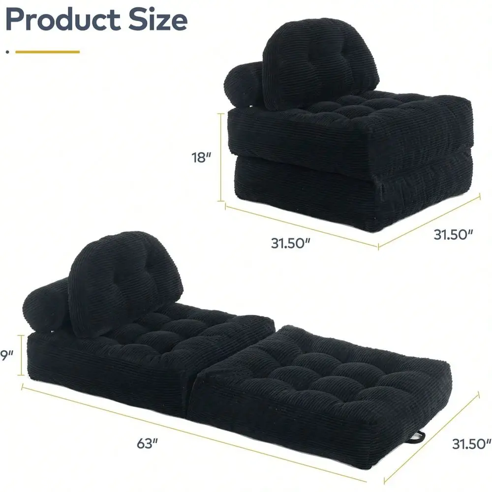 Corduroy Floor Sofa, 3In1 Folding Lazy Sofa Bed With Adjustable Backrest, Soft Bean Bag Chair Lounger For Living Room, Bedroom,