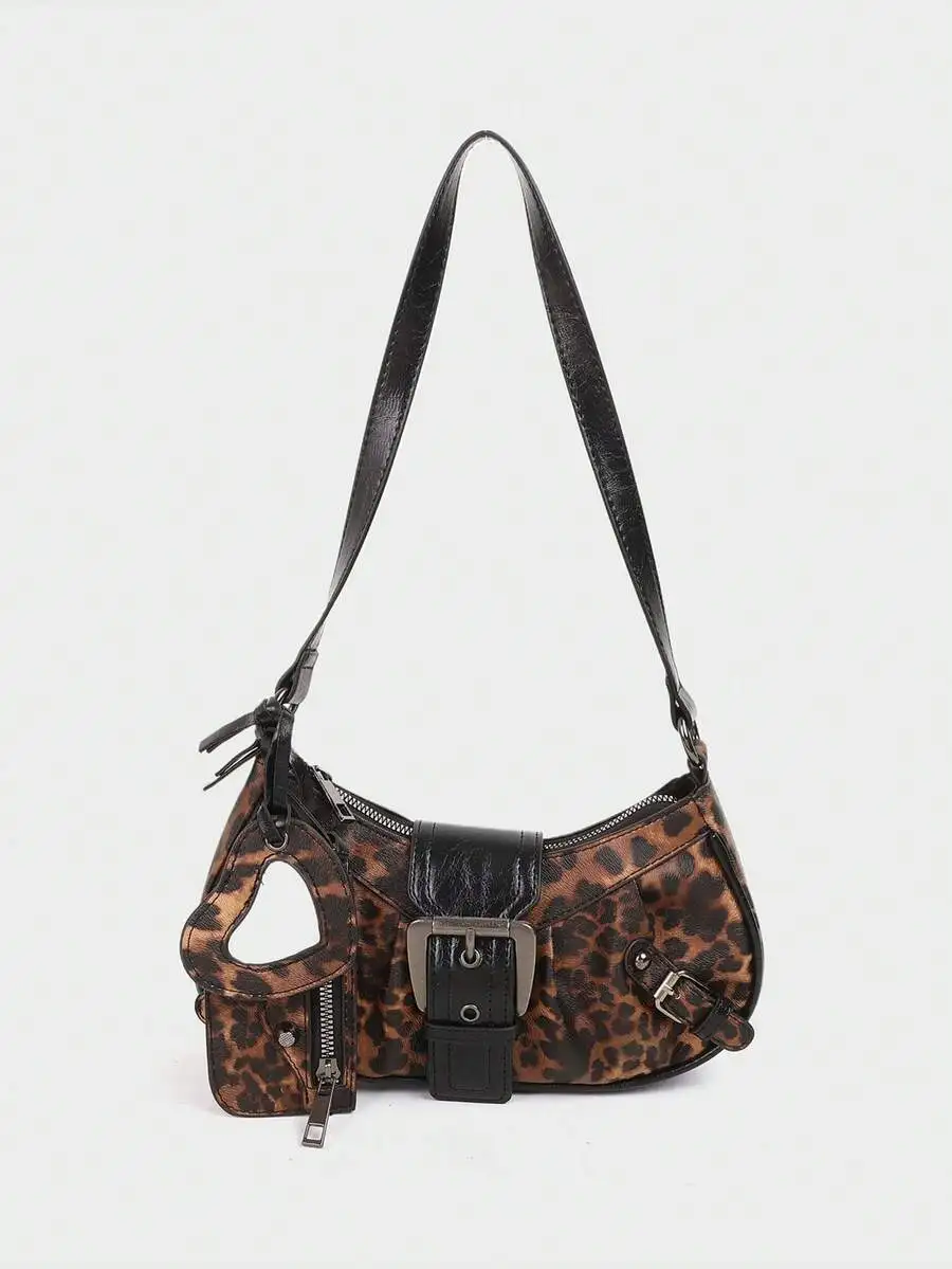

Leopard Print Saddle Bag with Buckle Detail and Adjustable Strap