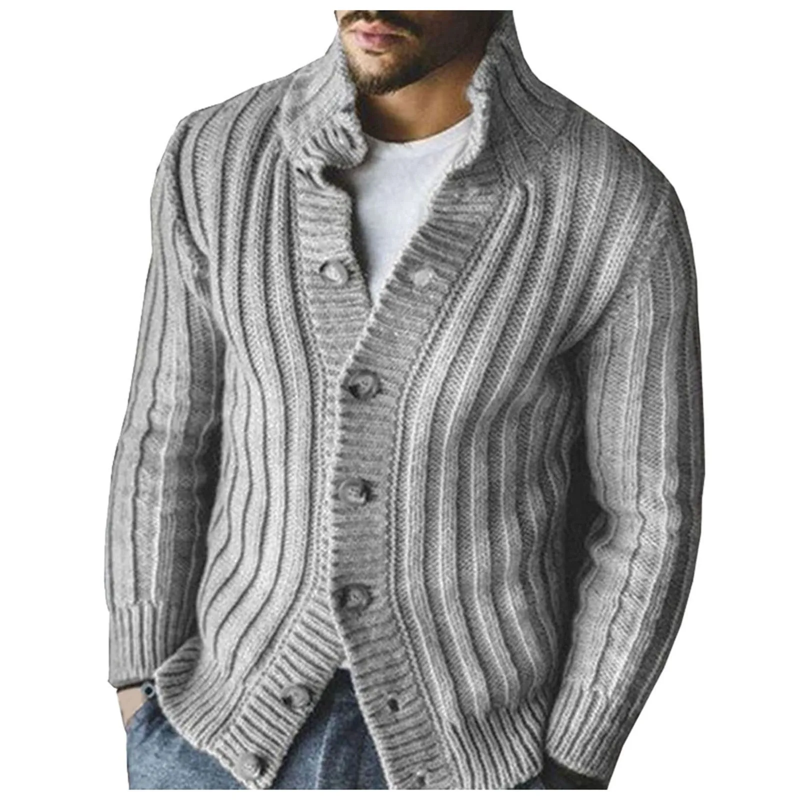 Men'S Thicker Sweatshirts Autumn Winter Cardigan Sweater Long Sleeve Vantage Knitted Cardigan Oversize Warm Button Korean Tops