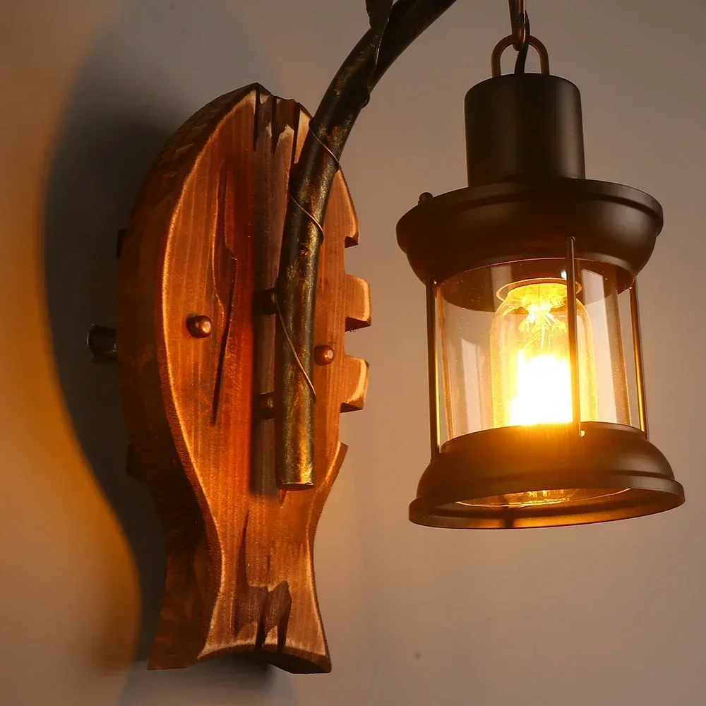 Wooden Led Wall Lamp For Bedroom For reading Bedsied Decorative Wall-lamp Lampe Vintage Industriel 6 Type Include Bulbs