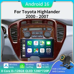 2 Din Android16 For Toyota Highlander 1 XU20 2001-2007 Car Radio Multimedia Video Player Navigation CarPlay Stereo DVD Head Unit