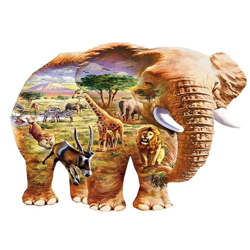 

Unique Shape Wooden Puzzle African Elephants Puzzle Toys 3D Wood DIY Crafts Shaped Christmas Gift Wooden Jigsaw Puzzle Gifts