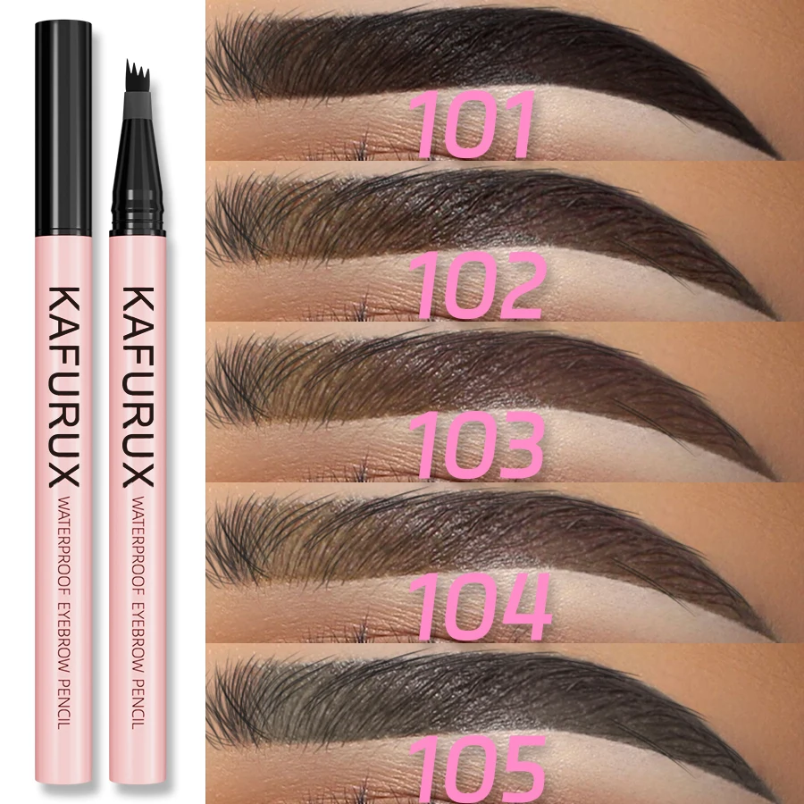 1PC 4 จุดดินสอเขียนคิ้วปากกาแต่งหน้ากันน้ํา Liquid Eyebrow เครื่องสําอางติดทนนาน Fine Sketch Liquid Eye Brow Tatto ดินสอ