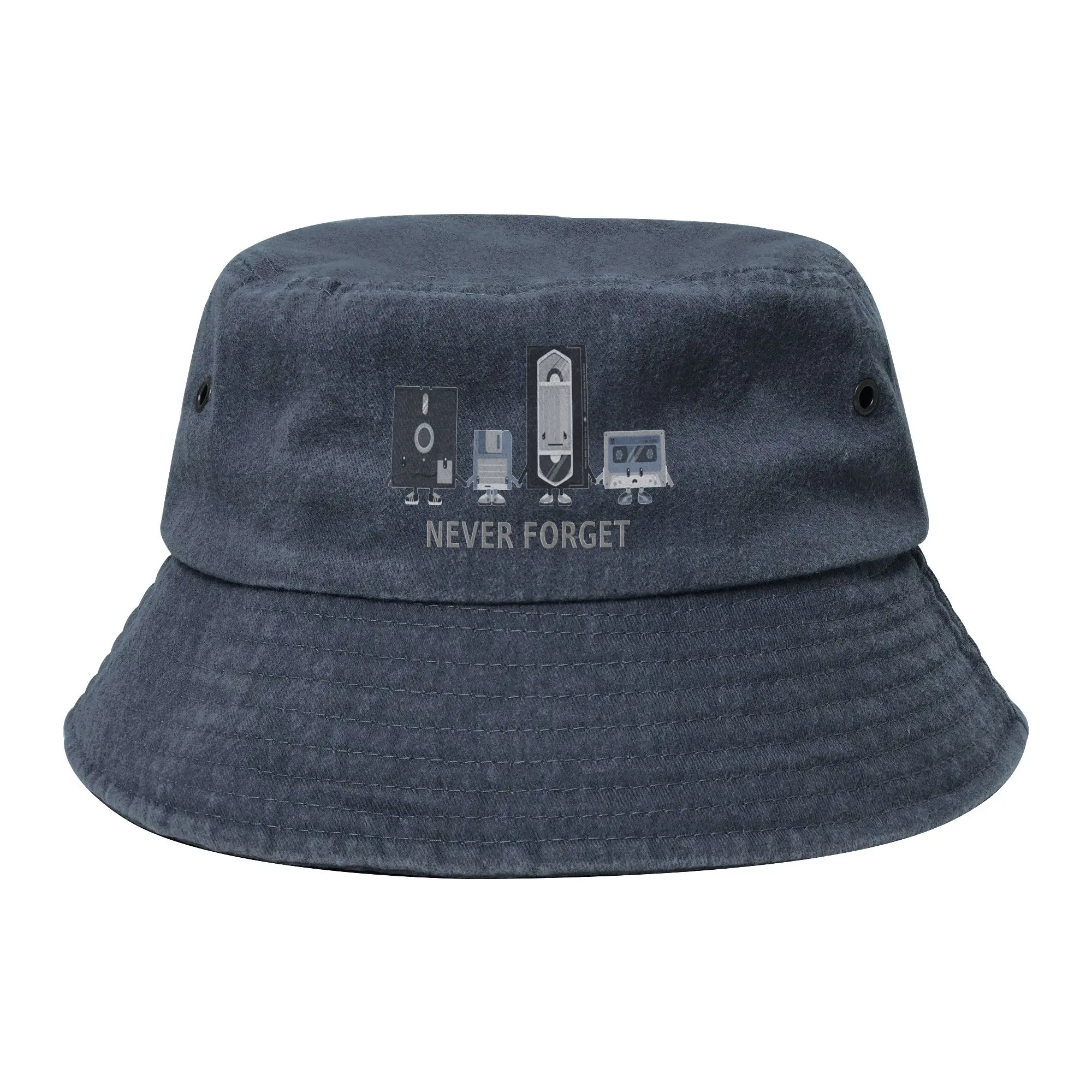 Unisex Distressed Cotton Bucket Hat Never Forget  Tape Cassette Vocation Getaway Headwear Vacation Fishing Cap Ispoti Gifts