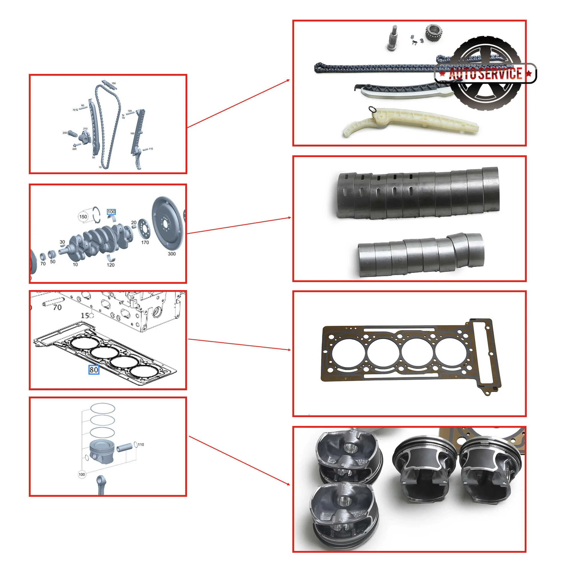 2700330201 Для Mercedes-Benz (W246/W242) B220/B250 2014-2018, GLA-Class (X156) M270.920 2.0L Комплект для капитального ремонта двигателя автомобиля 2700330201 Для Mercedes-Benz (W246/W242) B220/B250 2014-2018, GLA-Class (X156) M270.920 2.0L Комплект для капитального ремонта двигателя автомобиля