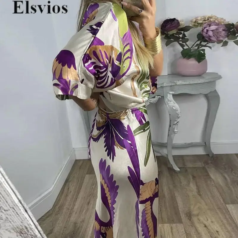 

Women Party Club Suit Temperament V-neck Button Blouse Tops&High Waist Long Skirts Set New Autumn Pattern Stitching Outfit 2024