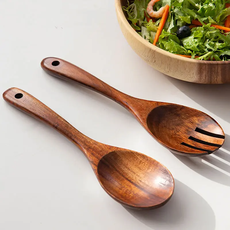 

Flatware Set Wooden Large Spoon Fork Cutlery Set Japanese Style Long Handle Serving Salad Scoop Tableware Kitchen Utensil Set