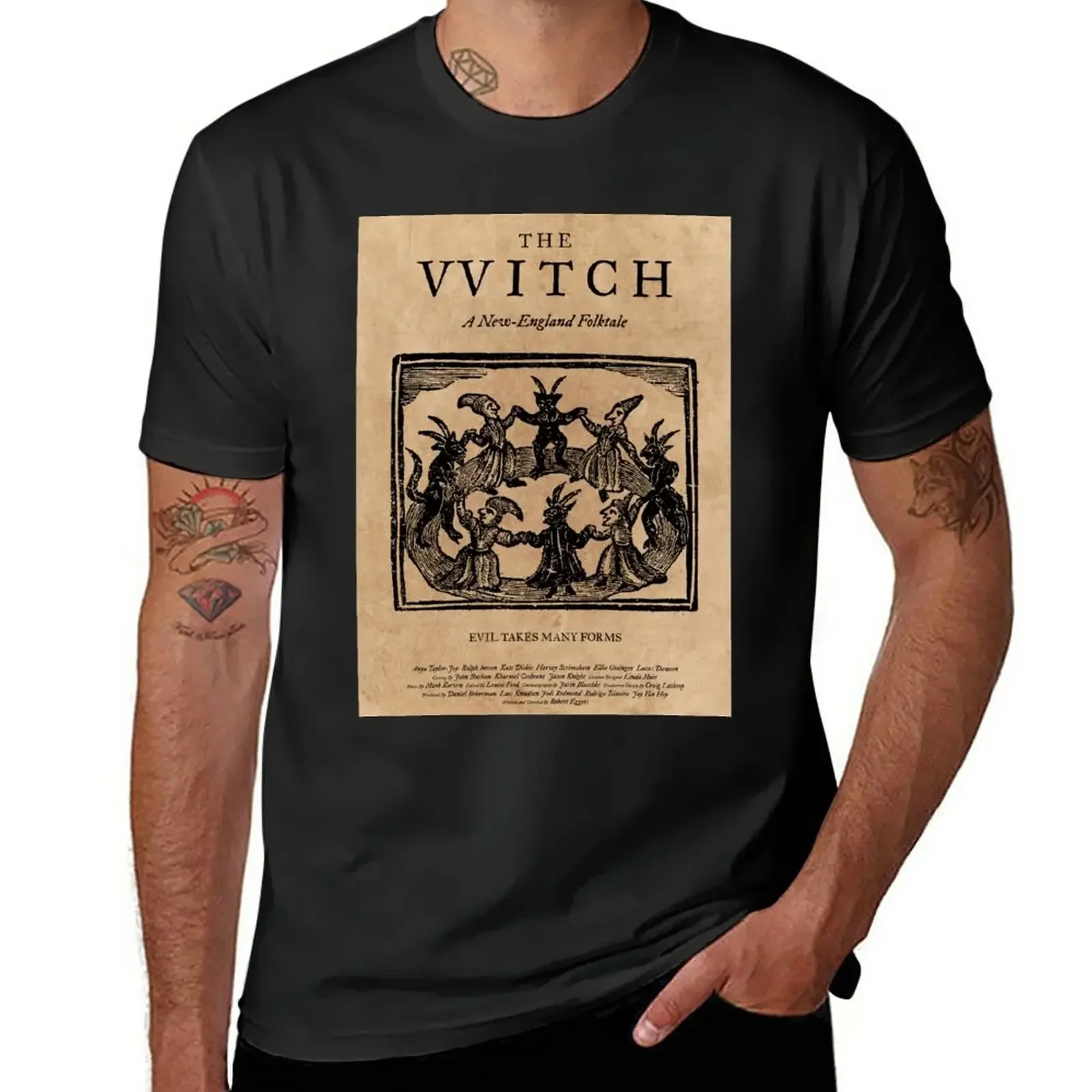 customs plain mens graphic t-shirts anime The Witch Film Movie Poster Design Black Phillip Thomasin VVitch T-Shirt  for men new