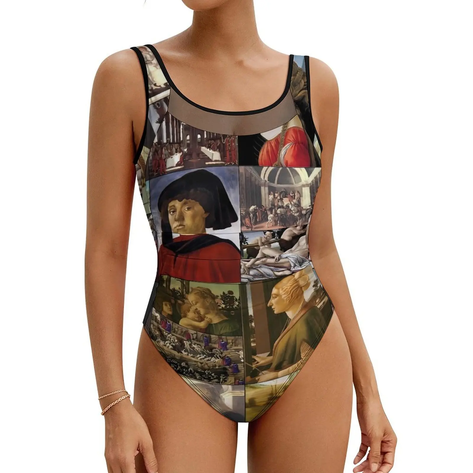 Sandros Botticelli Swimsuit Sexy Patchwork Print Women Swimwear One-Piece Modern Bodysuit Holiday Push Up High Cut Beach Outfits