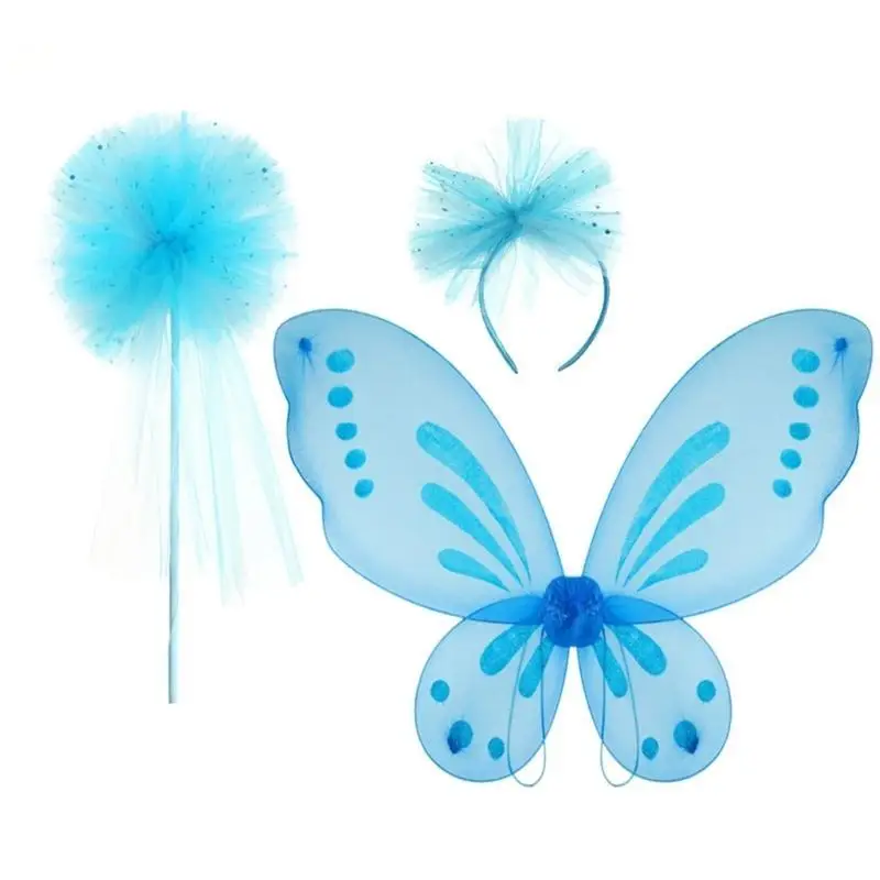 39BB Child Butterfly Wing Fairies Dress up Wing with Headband and Wand for Girl Kid Halloween Butterfly Costume for Cosplay