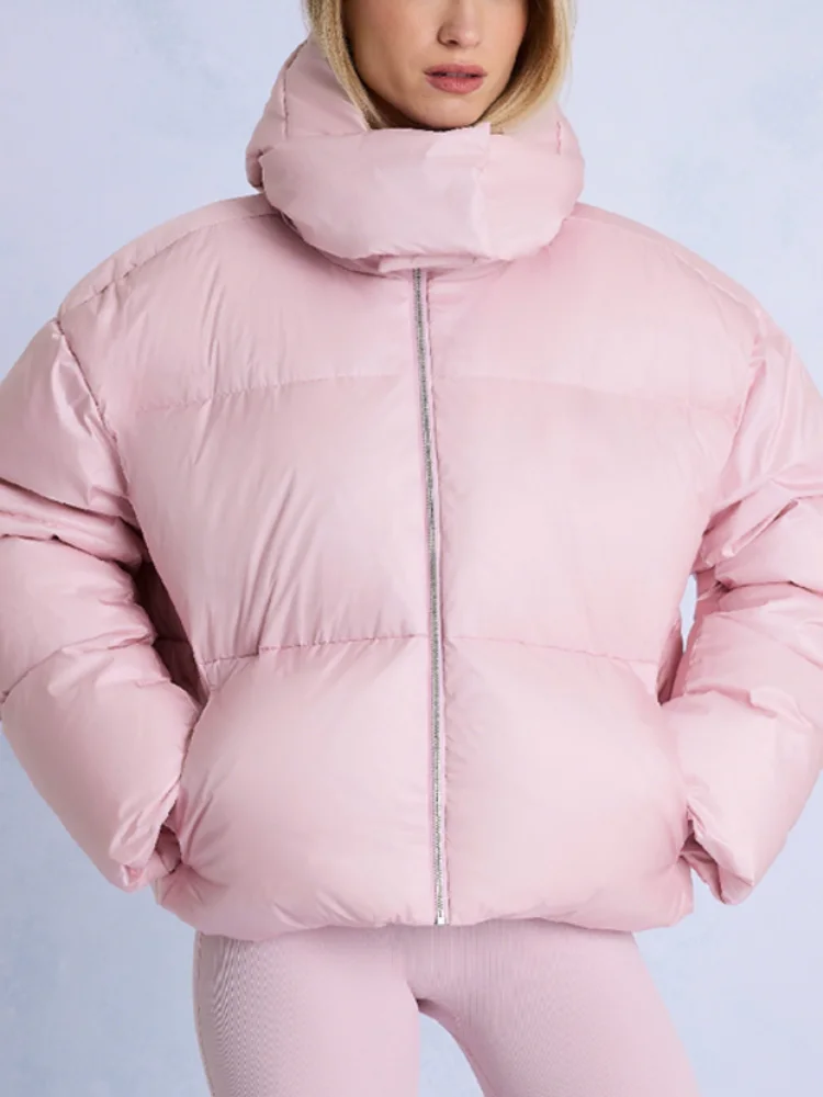 

Милая розовая куртка на хлопковой подкладке, зимняя теплая короткая верхняя одежда на молнии с капюшоном, модная повседневная шикарная универсальная женская уличная одежда