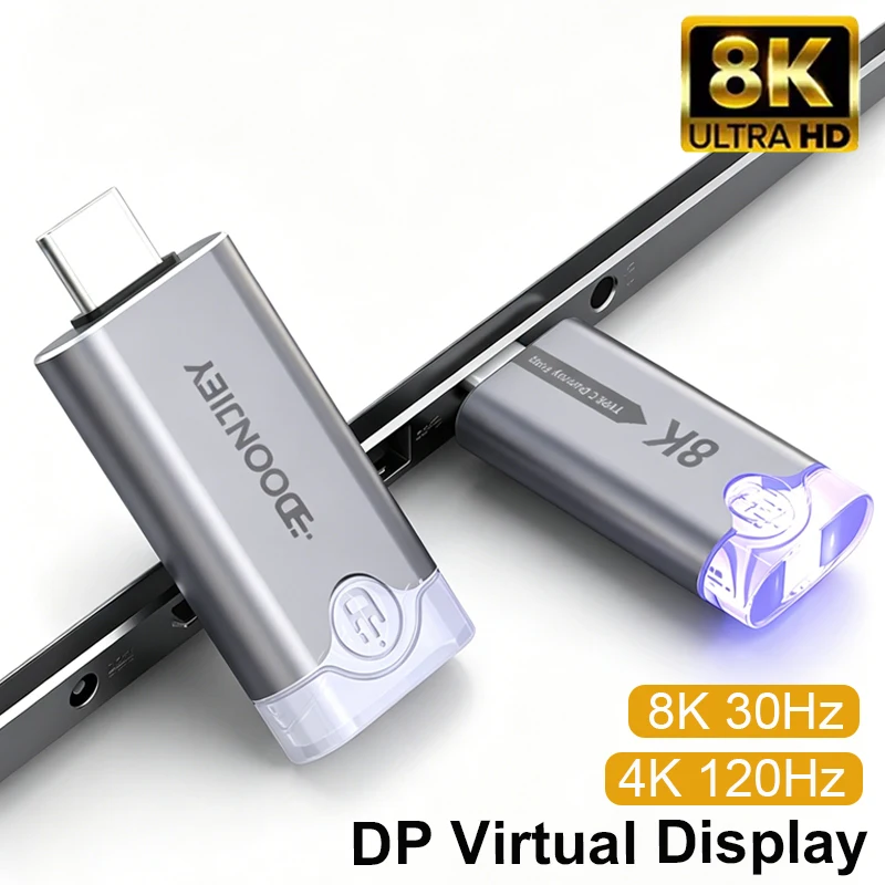 Type C Virtual Display Adapter USB C Headless Ghost Display Emulator EDID Emulator Support 8K@30Hz 4K@60Hz For PC Laptop Desktop