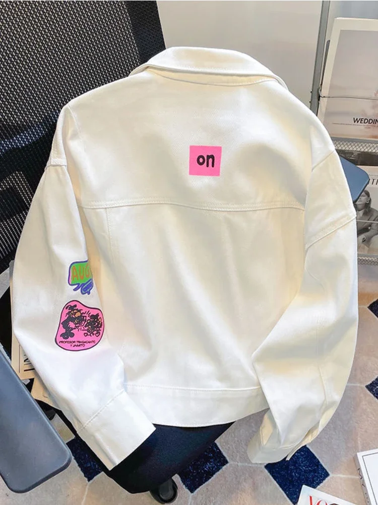 

Джинсовые куртки женские Harajuku уличная одежда негабаритные лоскутные университетские пальто модная свободная повседневная бейсбольная верхняя одежда топы джинсовая куртка