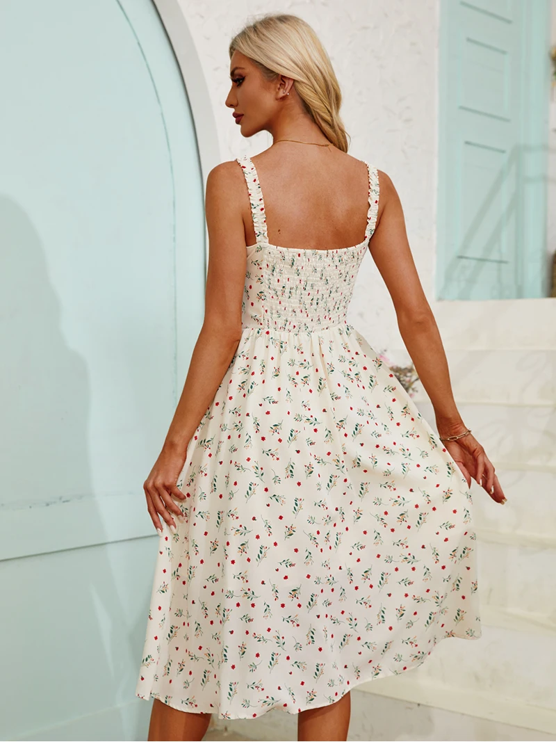 Floral Long Dresses Bandage Sleeveless Backless Sexy Boho Beach Cami Dress Casual Sundress White Floral Summer Dress Women 2024