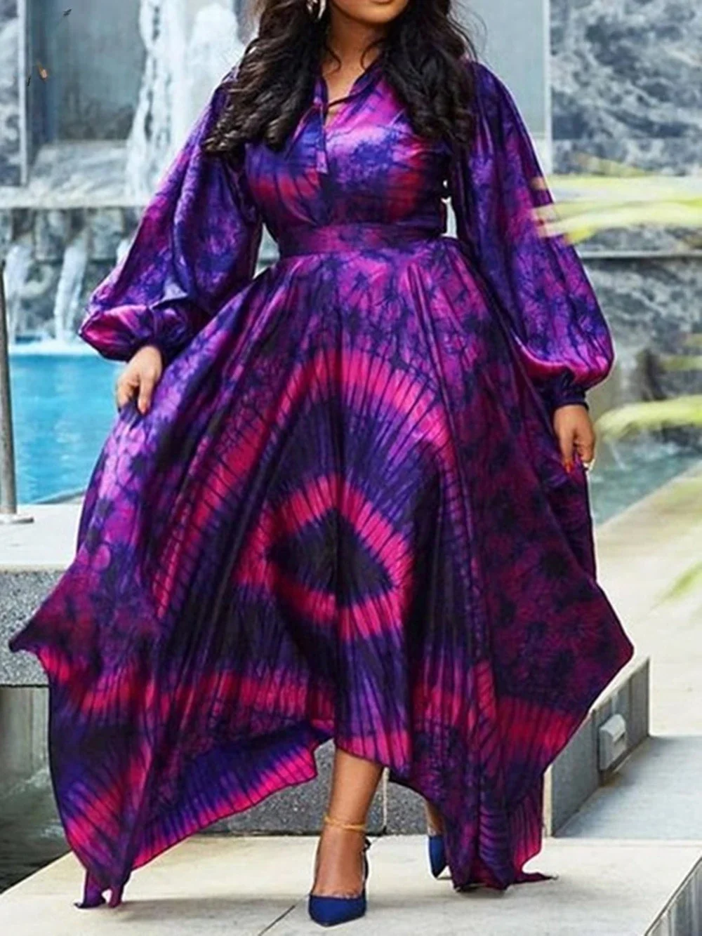 plus size Chiffon High-end V-Neck Full Sleeve Long High waist Dress Elegant Daily Sexy Women A-Line Maxi Dress vestido feminino