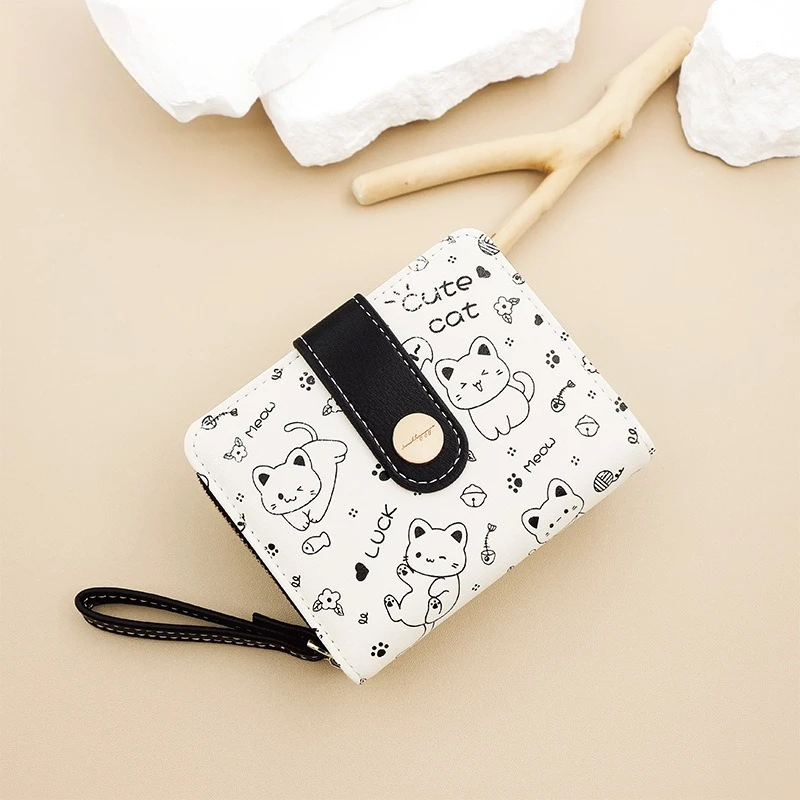 

Новый кошелек в японском стиле с милым котенком для девочек, короткий студенческий держатель для карт, кошелек на молнии, женский кошелек