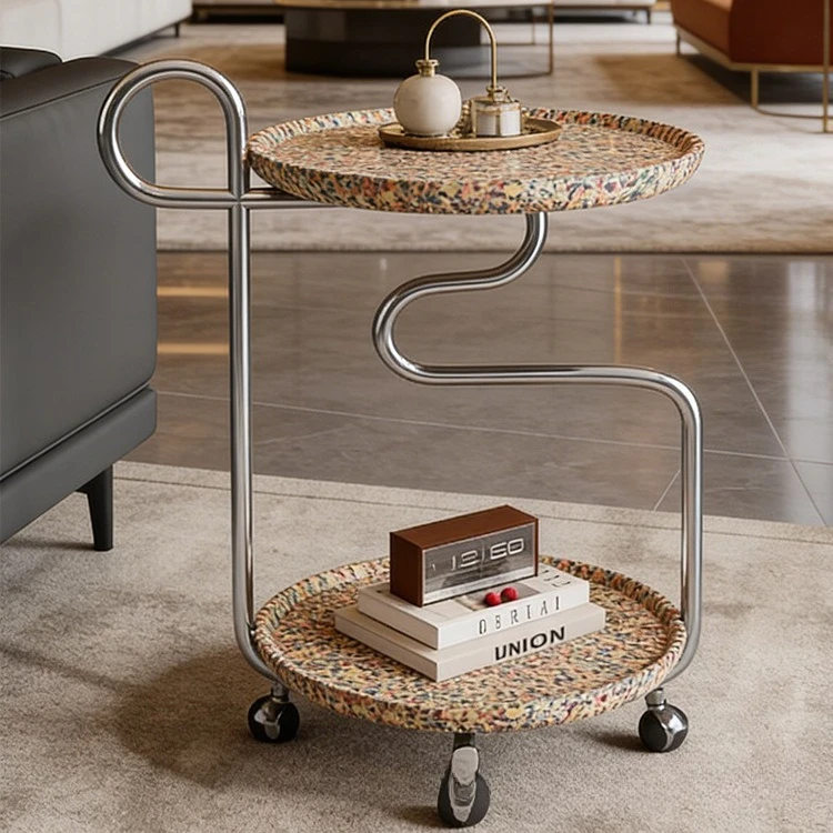 Simple movable trolley, household stainless steel afternoon tea, round sofa, table corner
