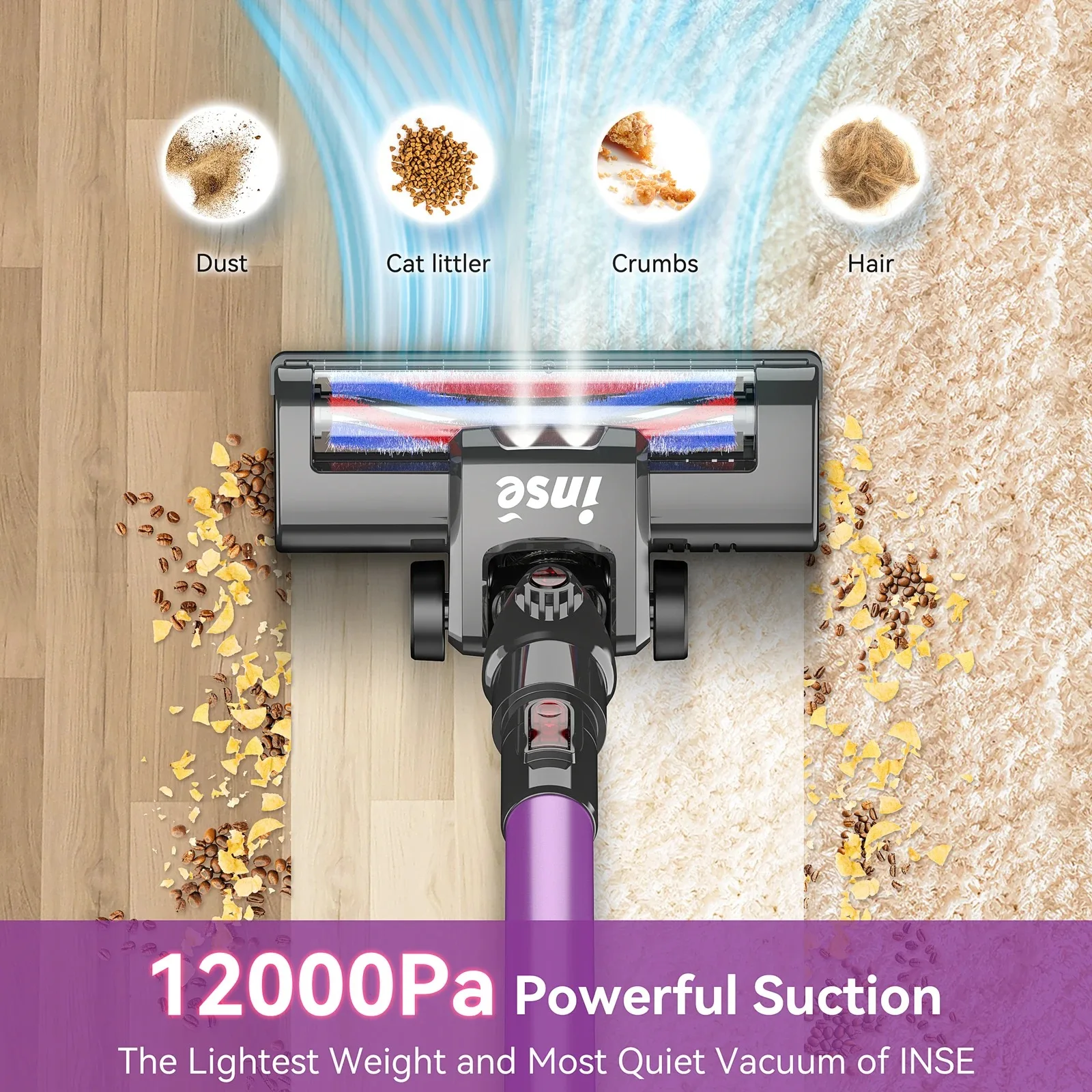 INSE N660 Cordless Vacuum Cleaner 160W Powerful Suction  6-in-1 Stick Handheld Vacuum Up to 45 mins Runtime for Household Clean