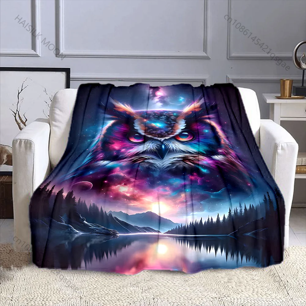 1PC Nebula owl night sky forest mountains reflection Print Adult Children Warm Blankets Home Travel Car Soft Comfortable