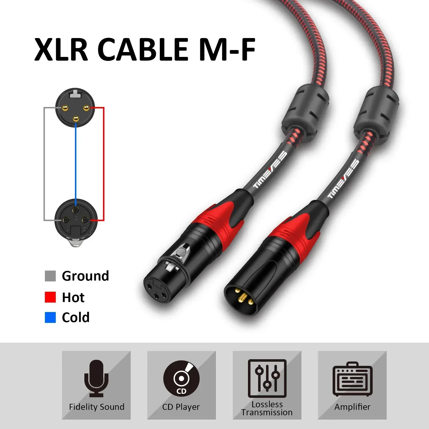 Кабель для микрофона XLR «штырь-гнездо», 3-контактный щит, сбалансированный кабель для динамиков XLR, для микрофона, микшера, усилителя, студийного миксера для записи и т. д.