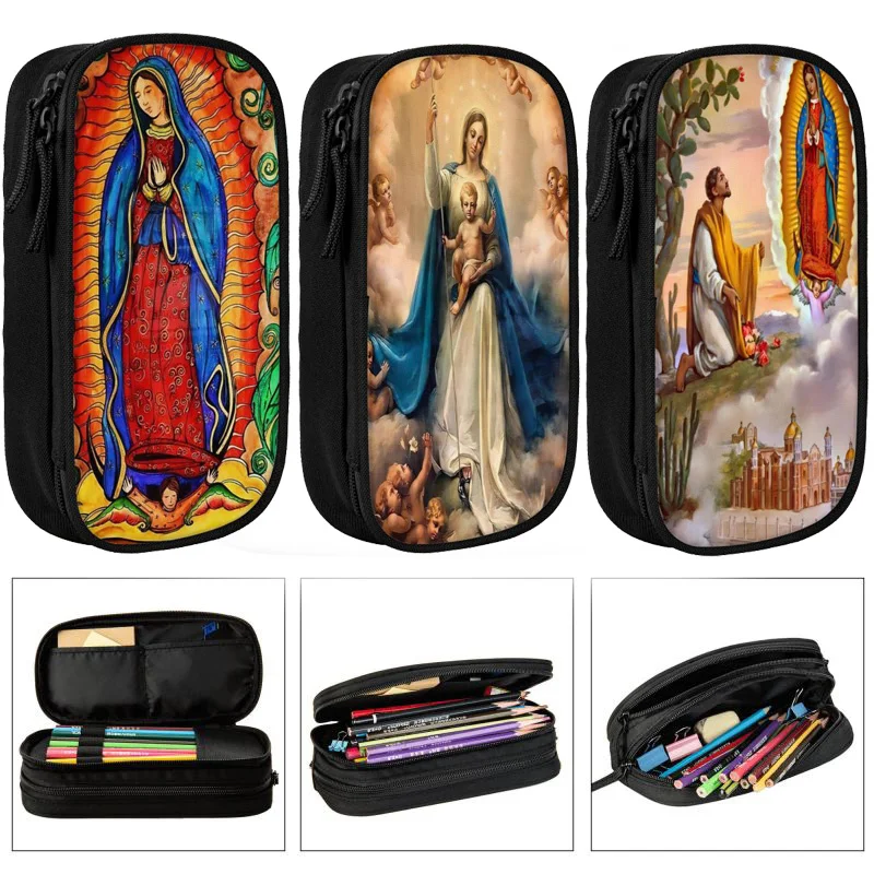 

Our Lady of Guadalupe Virgin Mary Catholic Mexico Large Capacity Pencil Case Stationery School Supplies Pouch Kids Pen Case Box