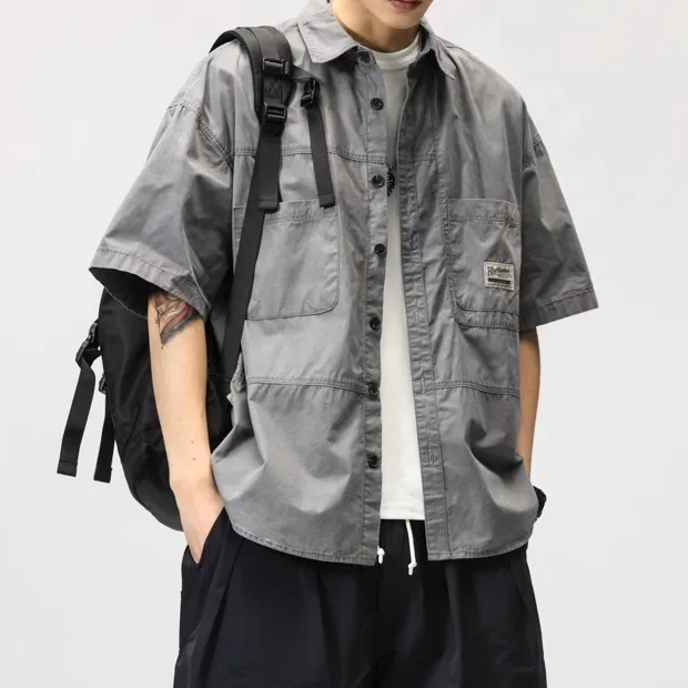 

Американская винтажная рабочая рубашка с коротким рукавом для мужчин, летняя, тонкая, модная, свободного кроя, больших размеров, подходит ко всему верхнему одеянию