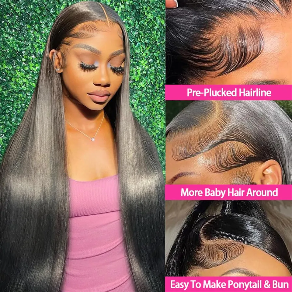 13x4 Bone Straight Lace Front Wigs Human Hair Preplucked Density200 34inch Straight Lace Frontal Wigs For Women Natural Hairline