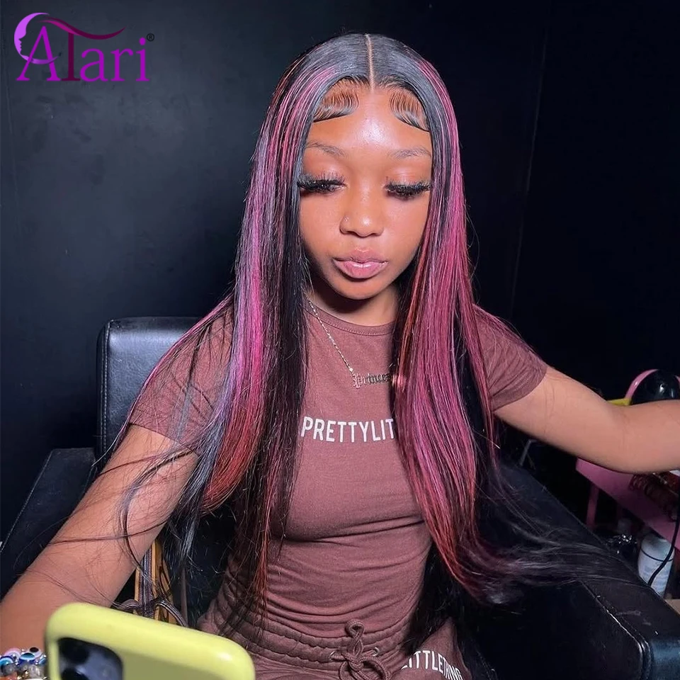Lilac Purple Straight Highlights Human Hair Wigs Transparent 13x4 13x6 Lace Frontal Wig Pre Plucked Pink Purple Brazilian Wig
