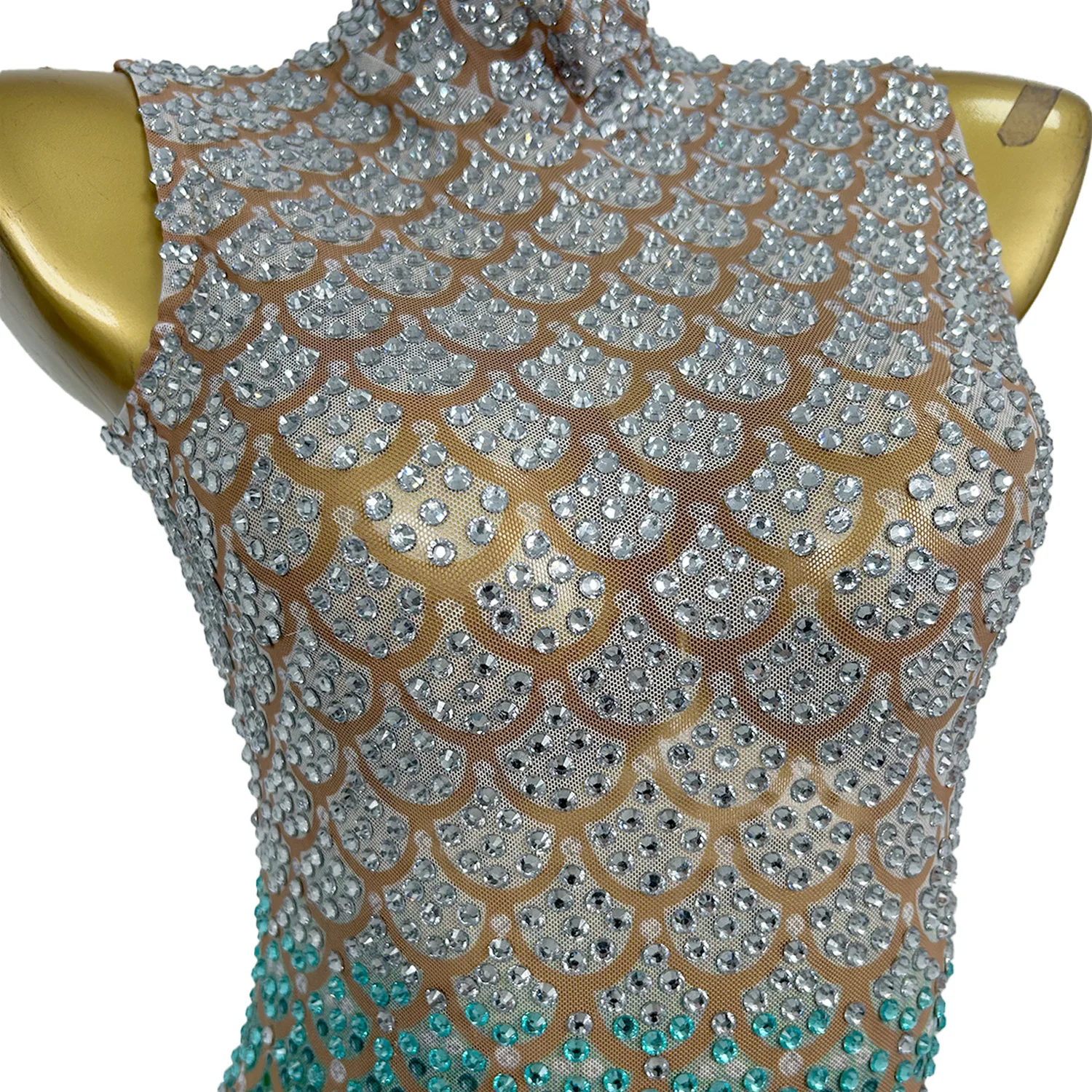 

Sparkling Diamond Mesh Transparent Dress Elegant Women Sleeveless Birthday Party Wedding Banquet Stage Performance Dress qingshe