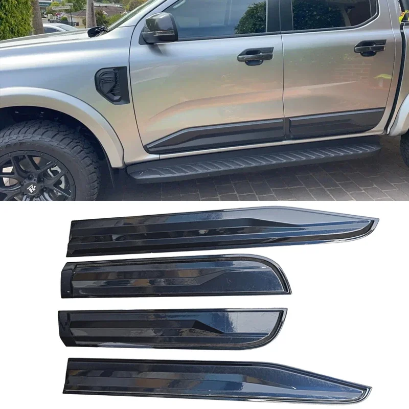 Black Car Side Door Molding Body Strip, Streamer Protector Cover Kit, Trim, For Ford Ranger T9 2022 2023 2024 XLT SPORT WILDTRAK