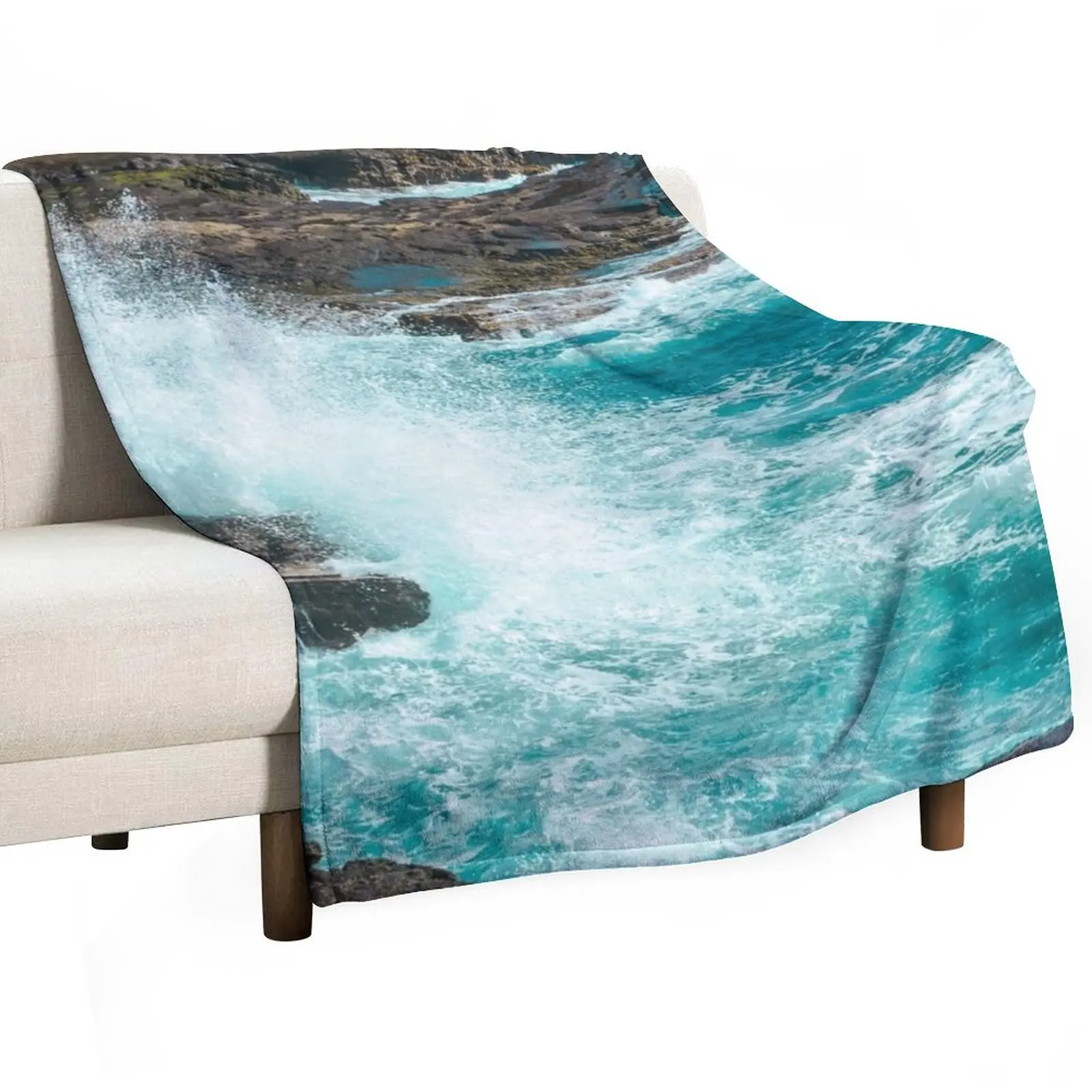 

Cliffside Turquoise Blue Ocean Shore Waves Throw Blanket Personalized Gift warm for winter cosplay anime Soft Beds Blankets