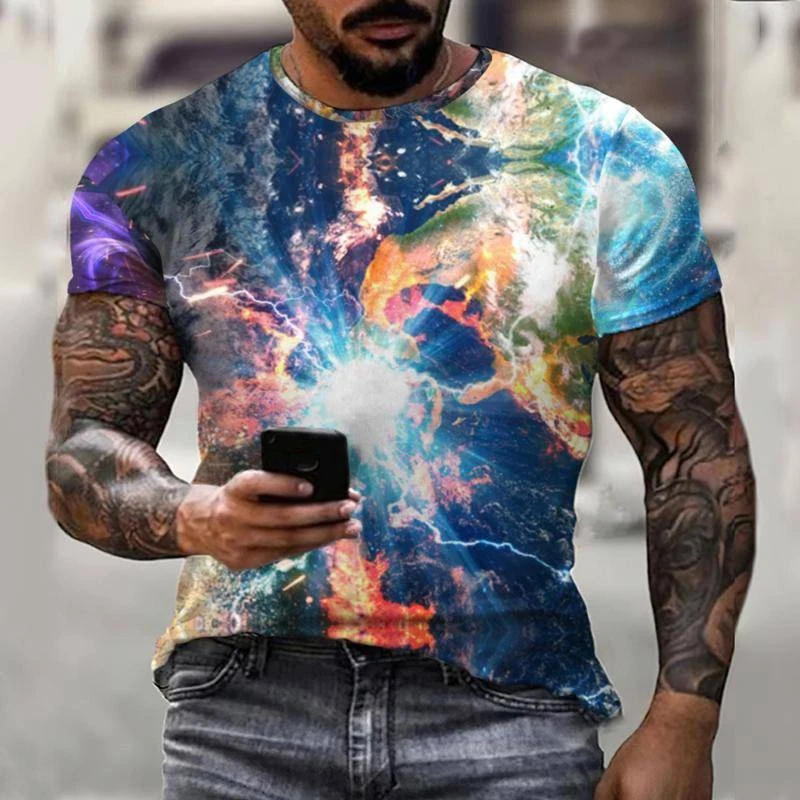 Summer Galaxy Space 3D Print T-Shirts Men's Streetwear Casual Short Sleeve O-Neck T Shirt Harajuku Y2K Tops Tees Unisex Clothing