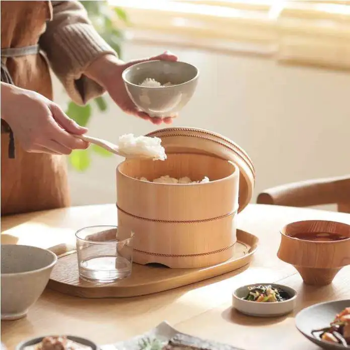 Artisan handmade natural juniper wood sushi vinegar rice table, oval sushi rice ball, Japanese traditional