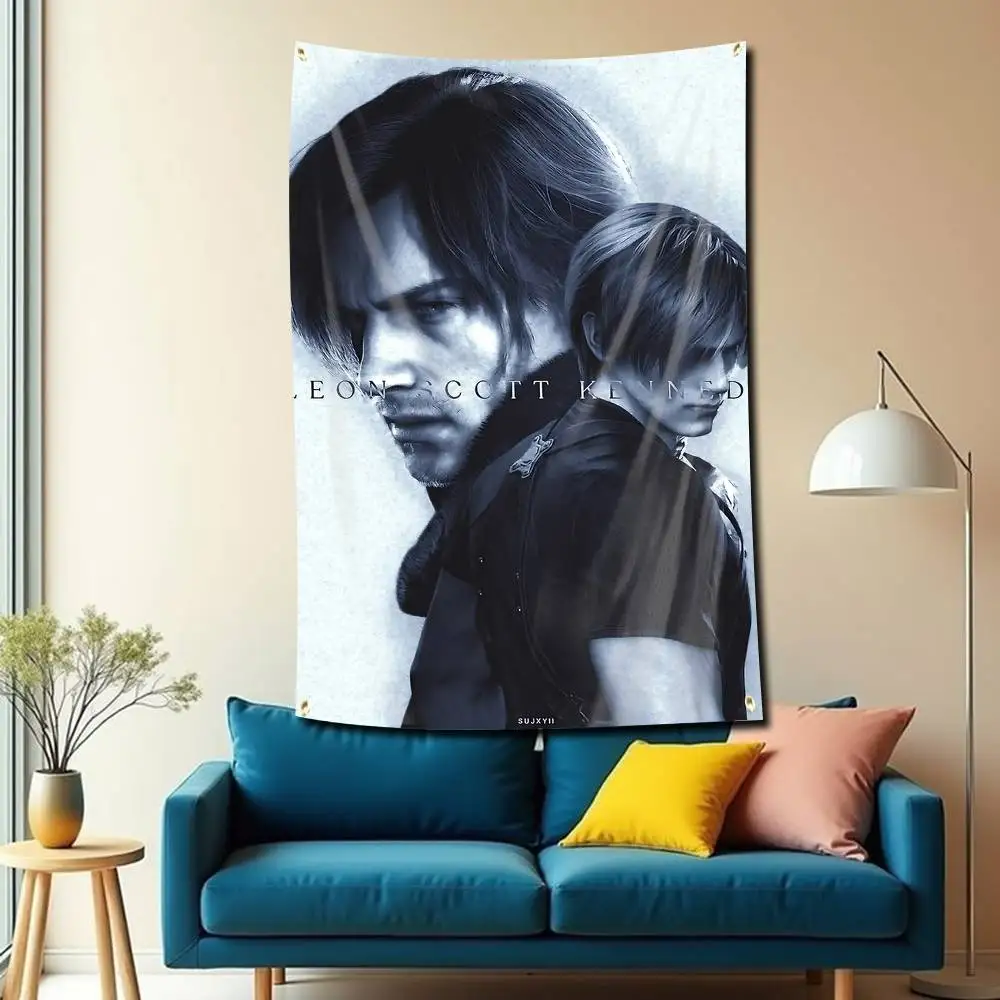 Leon RE9 Game R-Resident Evil Flag Tapestry Banner for Bedroom Living Room Outdoor Camping Custom Supported