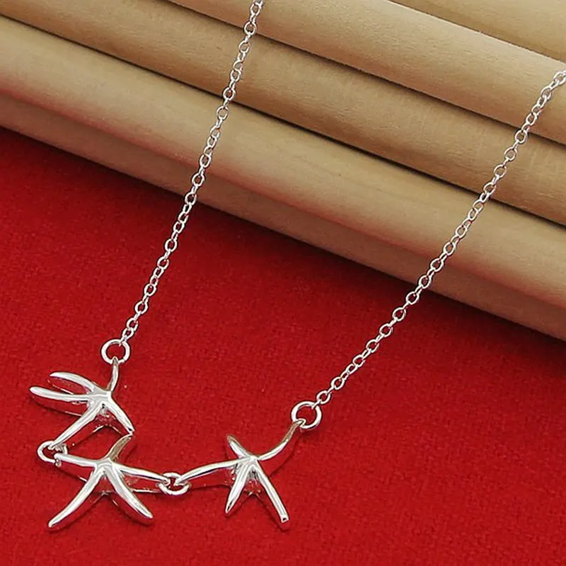 

925 Sterling Silver Three Star Chain Necklace For Women Charm Wedding Engagement Party Fashion Jewelry