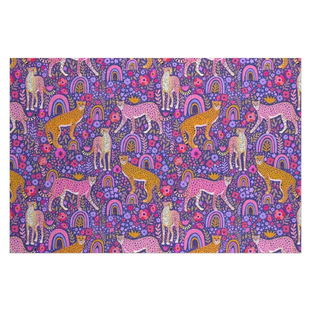 

cheetahs in a Rainbow Garden on Navy Blue Jigsaw Puzzle Wooden Compositions For Children Personalized Kids Gifts Puzzle