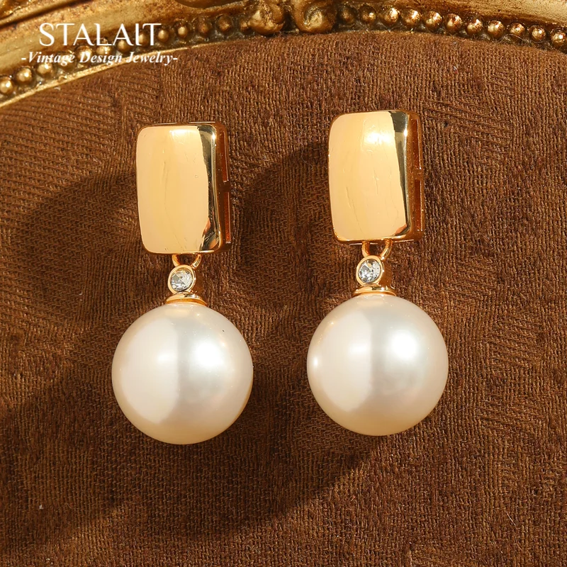 

Vintage Square Gold Color Drop Pearl Earrings Luxury Designer High Quality Brand Jewelry Valentine Day Gift Wedding Bridal 2025