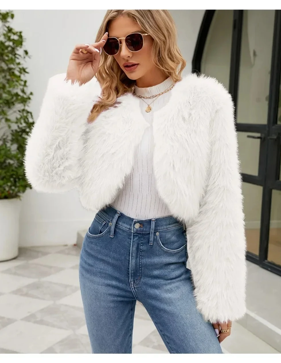 Women Faux Fox Fur Short Coat Winter Thick Fluffy Jacket Windbreaker Warm Luxury Outerwear