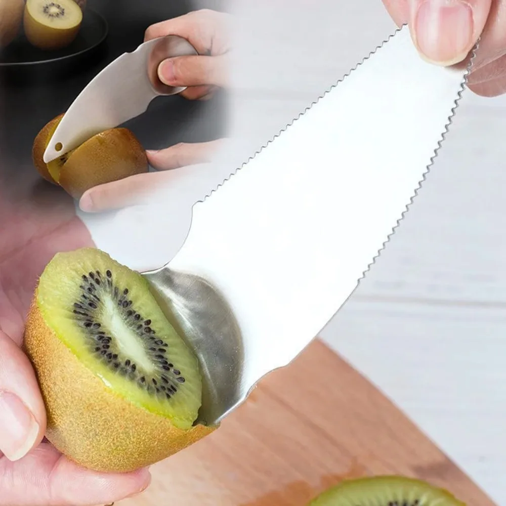 1pc Stainless Steel Kiwi Blade Kiwifruit Cut Spoon Cutter Peeling Scoop Serrated Blade for Shop Kitchen Home Outdoor