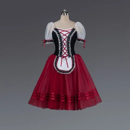Imagen 2 del producto Traje de actuación en escenario para niñas y mujeres, vestidos largos de baile de Ballet, vestido rojo con tutú de bailarina de danza de Ballet Giselle