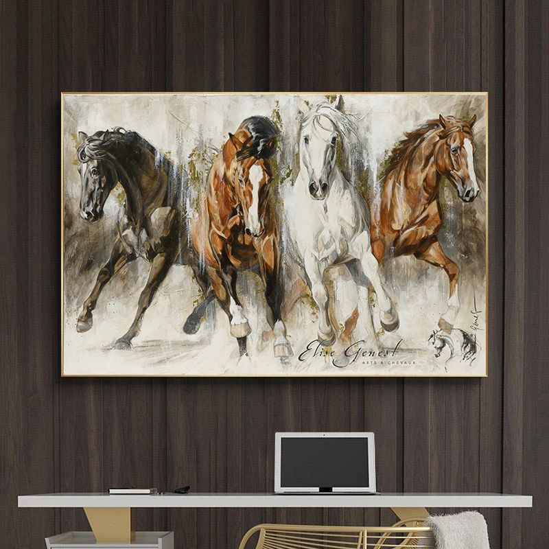 Vintage Abstract Horse Canvas Painting Wall Art Horse Herd Oil Painting Print on Canvas Posters and Prints for Living Room Decor