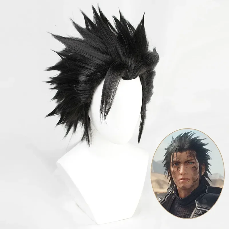 Zack Fair Game Final Fantasy FF7 Short Black Heat Resistant Hair Cosplay Halloween Costume Party Wig   Free Wig Cap