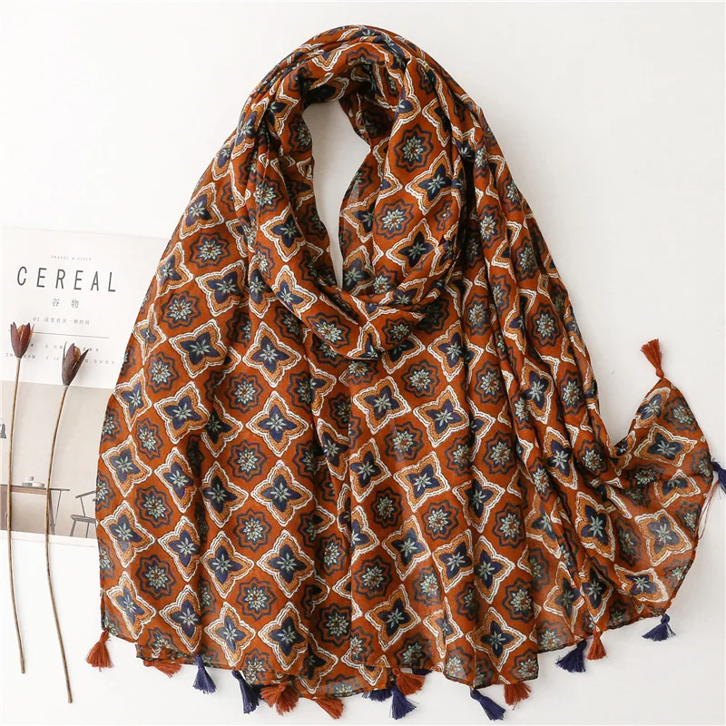2026 Design Brand Women Scarf Fashion Lovely Floral Print Cotton Spring Winter Warm Scarves Hijabs Lady Pashmina Foulard Bandana