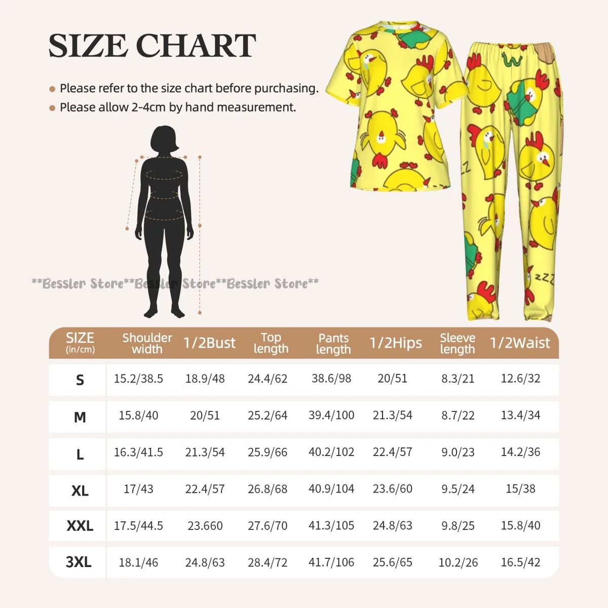 Women's Comfort Pajamas Women's Chicken Pattern Short Sleeve Set Sleepwear view 6
