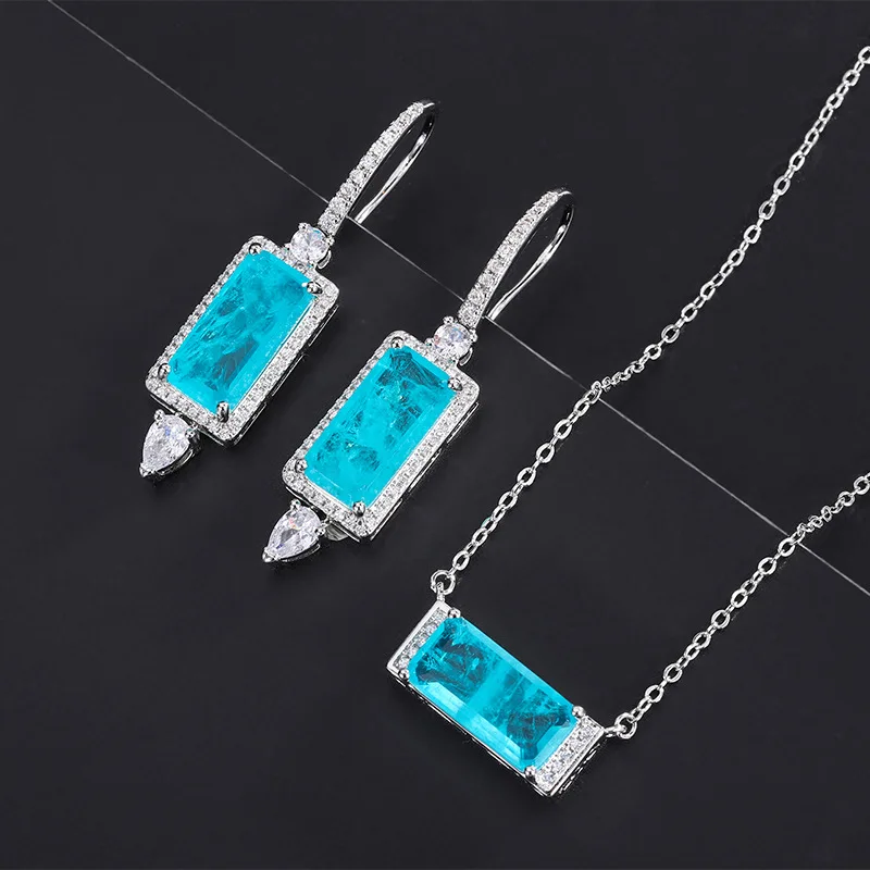 

Bali Pendant Earrings Zircon Necklace Two-Piece Set Emerald Gemstone Earrings Clavicle Chain