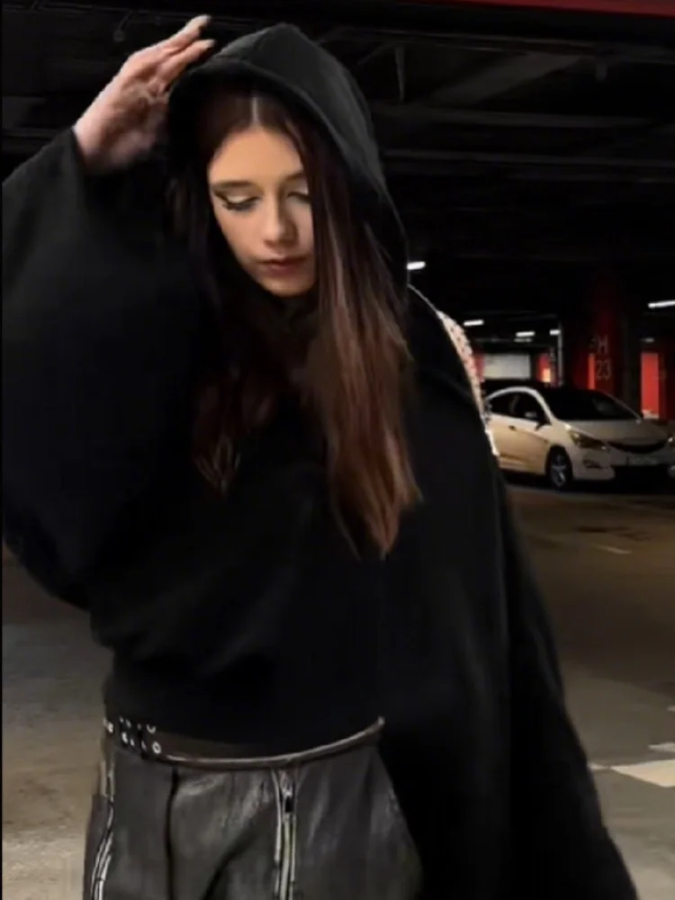 カジュアルシックなファッションフード付きスウェットシャツ背中の開いたデザイナートレンド女性トップススタイリッシュな秋クールクラシックスポーツ婦人服