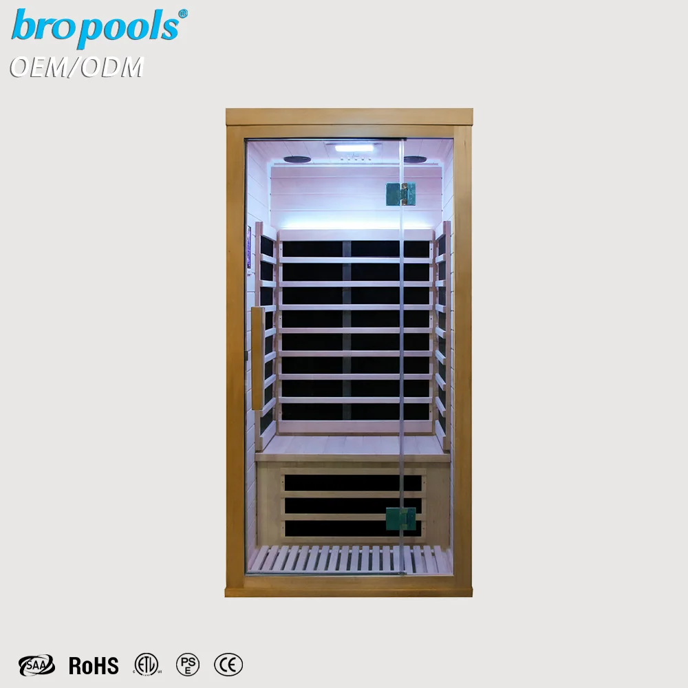 Luxury Indoor Home Use Infrared 1-2 Person Hemlock Sauna With Control Panel LED Strip Speaker For Spa Relaxation Sauna Room